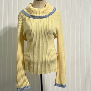 Faded Glory Women Sweater L 12 14 Acrylic Ribbed Turtleneck Neo Nostalgia Yellow